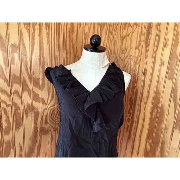 Maeve Anthropologie Blouse Pullover Top Sleeveless Ruffles Silk Black 4 PETITE - Picture 4 of 9